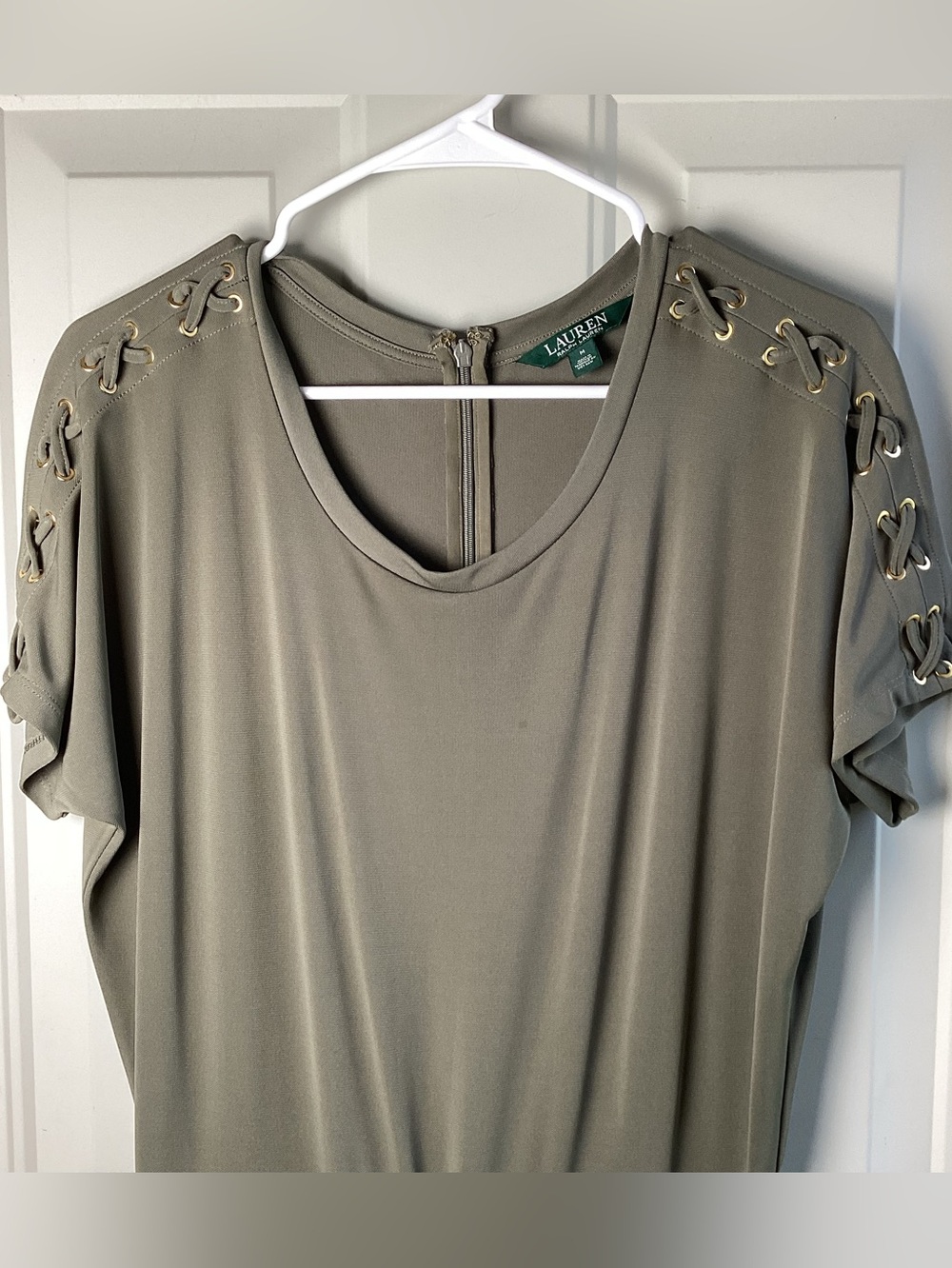 Lauren Ralph Lauren Olive Green Short-Sleeve Tie-Waist Maxi Jumpsuit - Picture 2 of 6